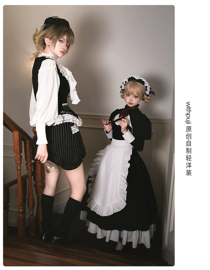 With PUJI~Night Banquet~Ouji Lolita Outfit/Maid Lolita OP Twin Lolita Suit   