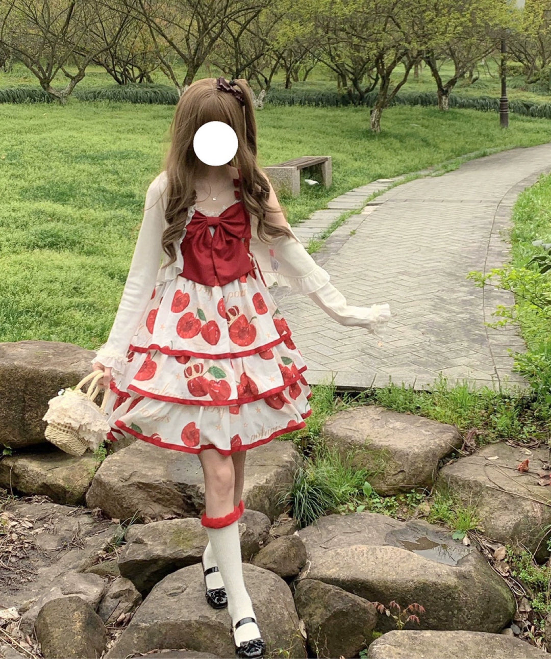 Polaris Lolita~Cherry Crown~Sweet Lolita JSK Three-tiered Skirt Dress