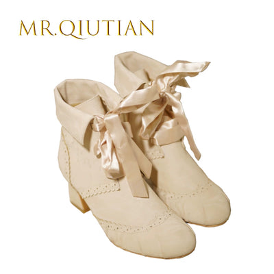 MR.Qiutian~Unknown Lady~Retro Lolita Shoes Round Head Boots for Autumn and Winter 35 Ivory color 