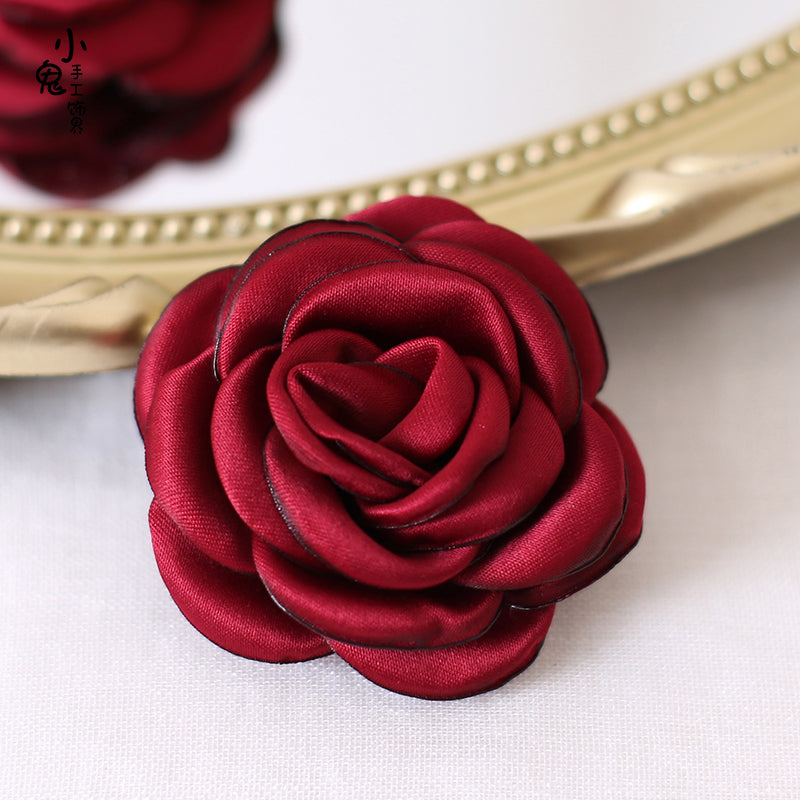 Xiaogui - Retro Lolita Brooch Rose Hairpins Flower Headdress Burgundy