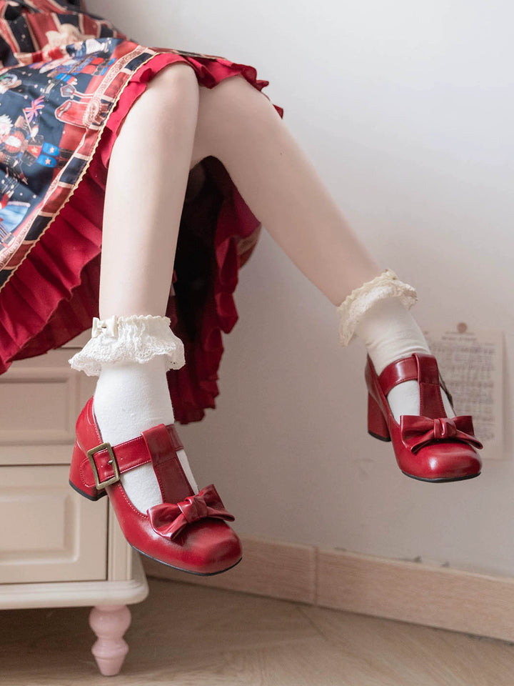 Dolly Doll~Sweet Lolita Heel Shoes Square Toe T-Strap Chunky Heel Shoes   