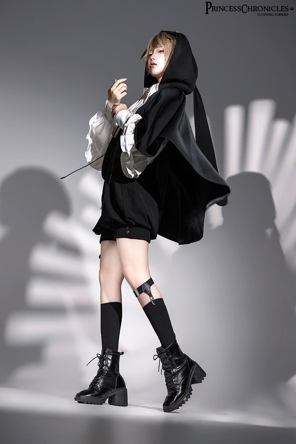 Princess Chronicles - Rabbit Feather - Black Ouji Lolita Vest Shorts Suit Prince Cloak Set