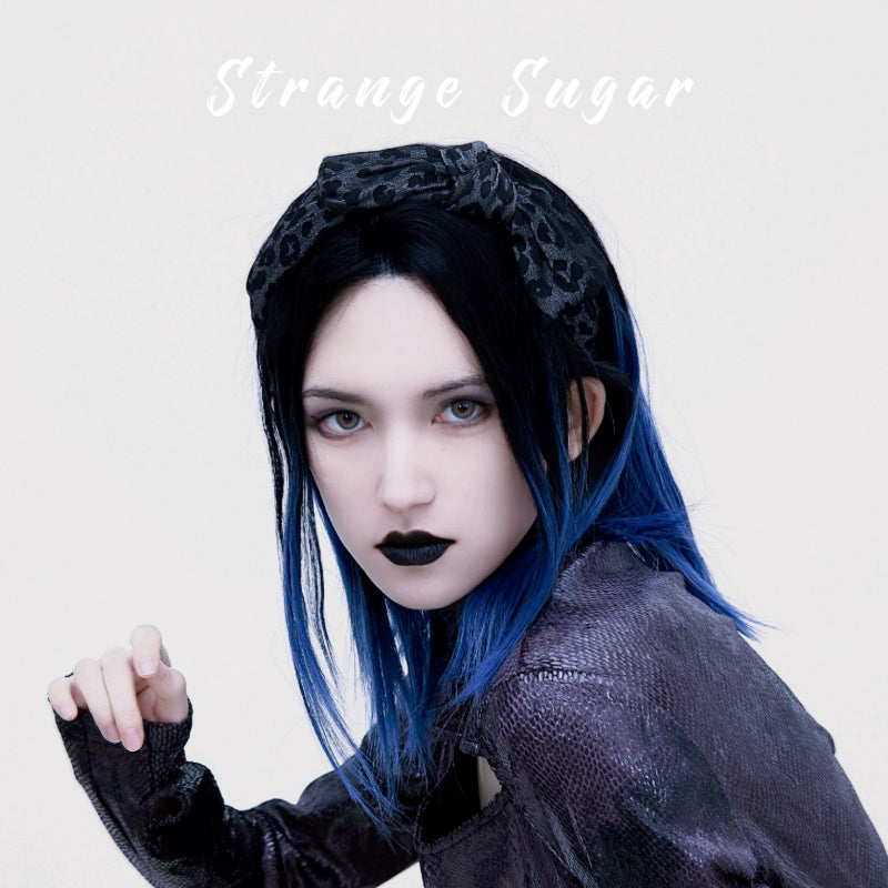 Strange Sugar~Gothic Lolita Black Headdress Butterfly KC Photography Props 11 - Black-gray leopard print butterfly bow  