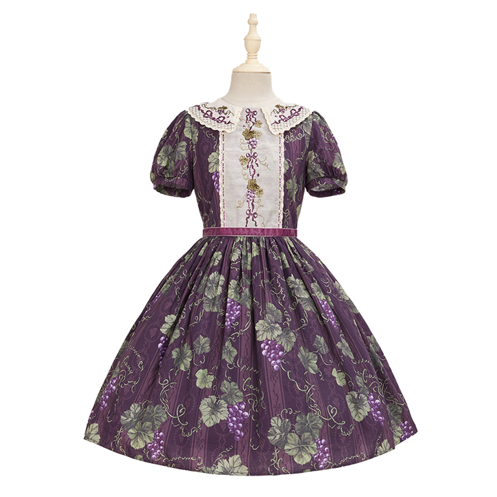 (BFM)Summer Fairy~Sweet Lolita OP Dress Daily Short Sleeve Shirt SK XS Lapel OP-purple 