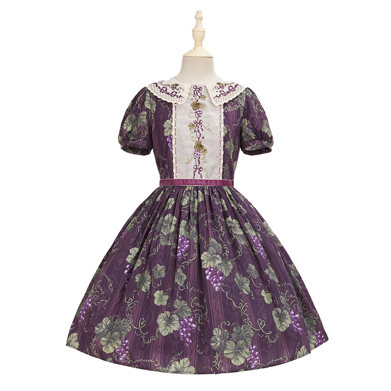 (BFM)Summer Fairy~Sweet Lolita OP Dress Daily Short Sleeve Shirt SK XS Lapel OP-purple 