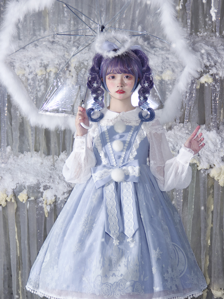 To Alice~Snow Moon Castle~Sweet Lolita Jumper Dress Set Christmas Plush Cape   