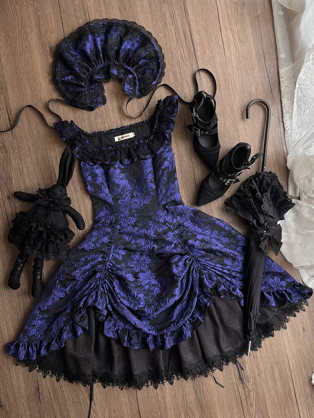 Midnight Lily - Gothic Lolita Lily Jacquard JSK Dress, Drawstring Lift-up Hem (2XL L M S XL XS) 45765:861798