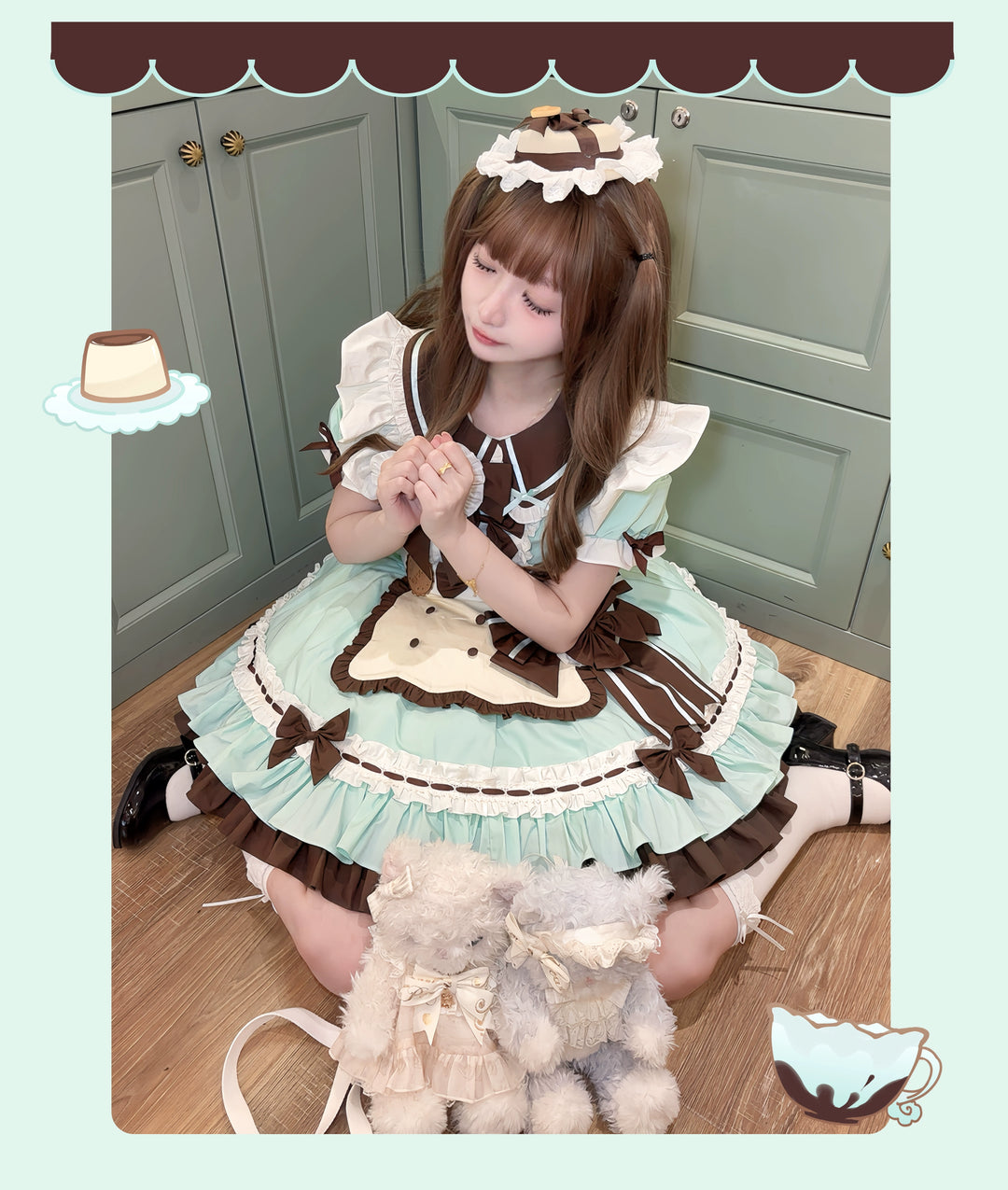 Platycodon House~Mini Cookies Mint Chocolate~Sweet Lolita OP Maid Lolita Dress   