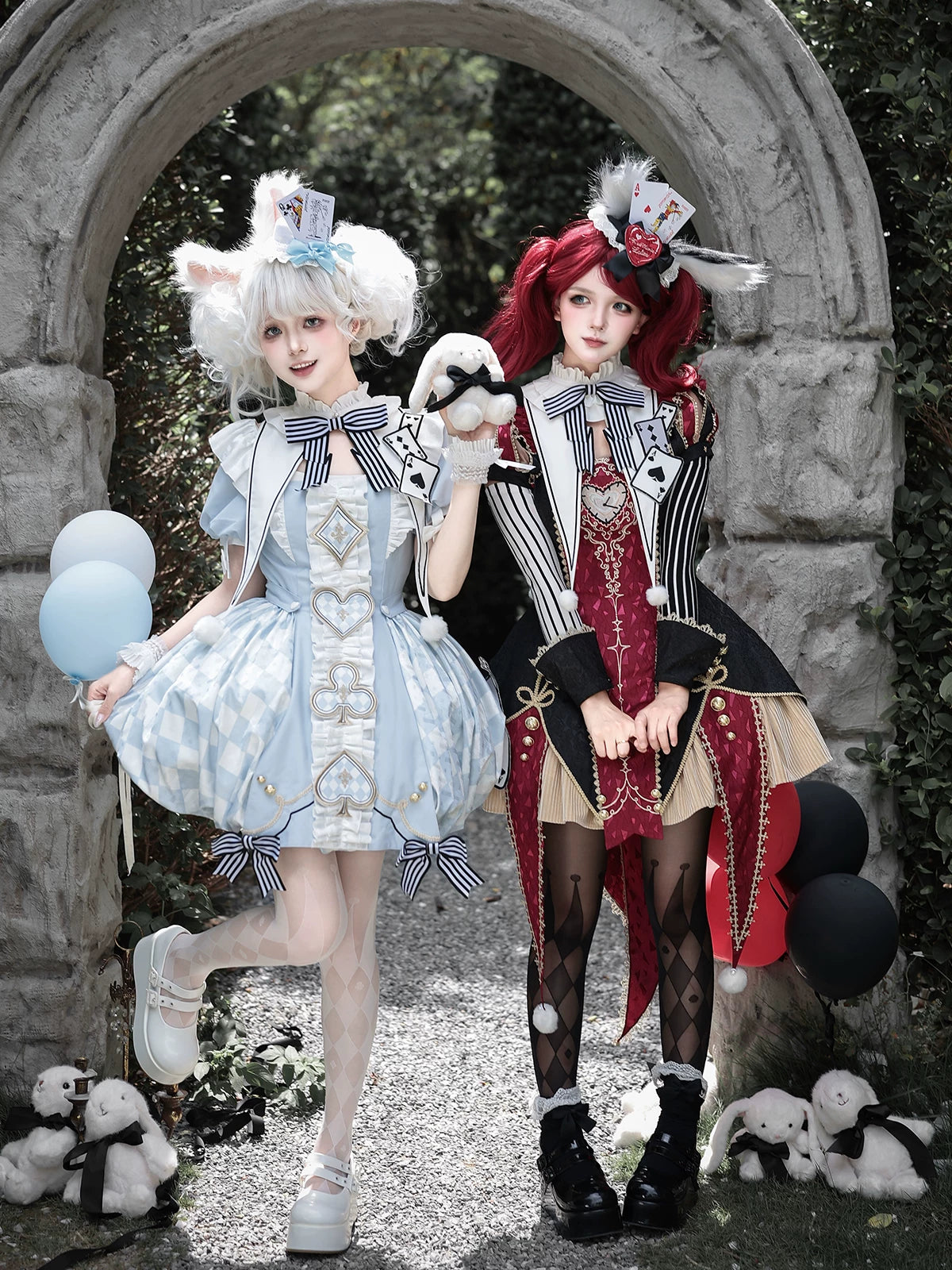For Alice - Doll-like Lolita Jacquard OP Dress Set, Elastic Bubble Hem 45690:859679