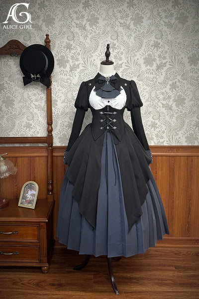 (BFM)Alice Girl~Two-Piece Lolita Dress~Detective Butler Blazer Long Sleeve OP XS Black (jacket + long OP dress) 