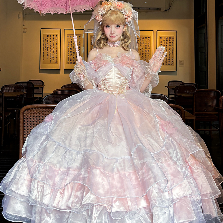 Daydream Whisper~Misty Rose Sea~Plus Size Wedding Lolita JSK with Puffy Tiered Skirt