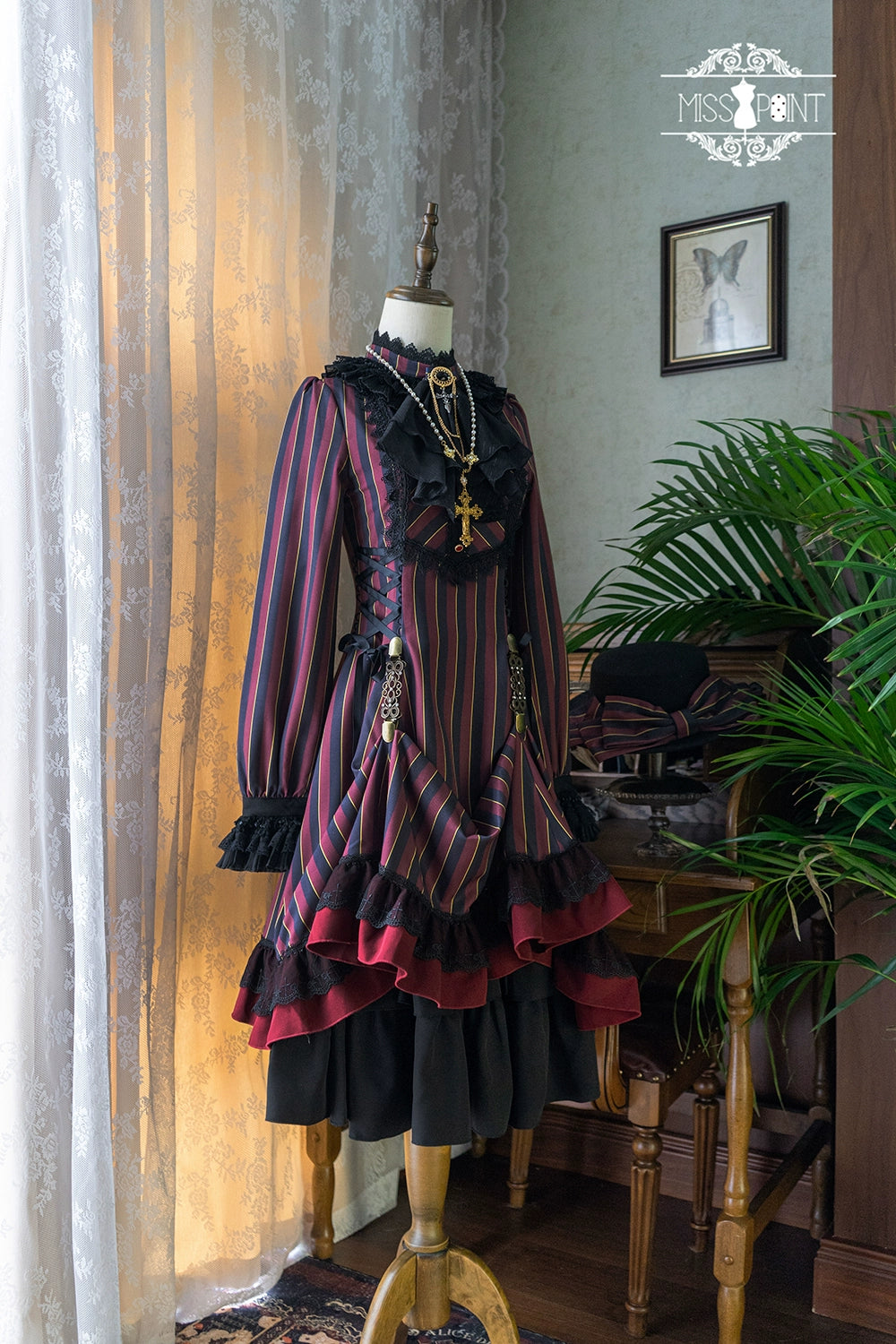 Miss Point~Perintz Manor~Gothic Lolita OP Long Sleeve Retro Lolita Dress 39904:642690