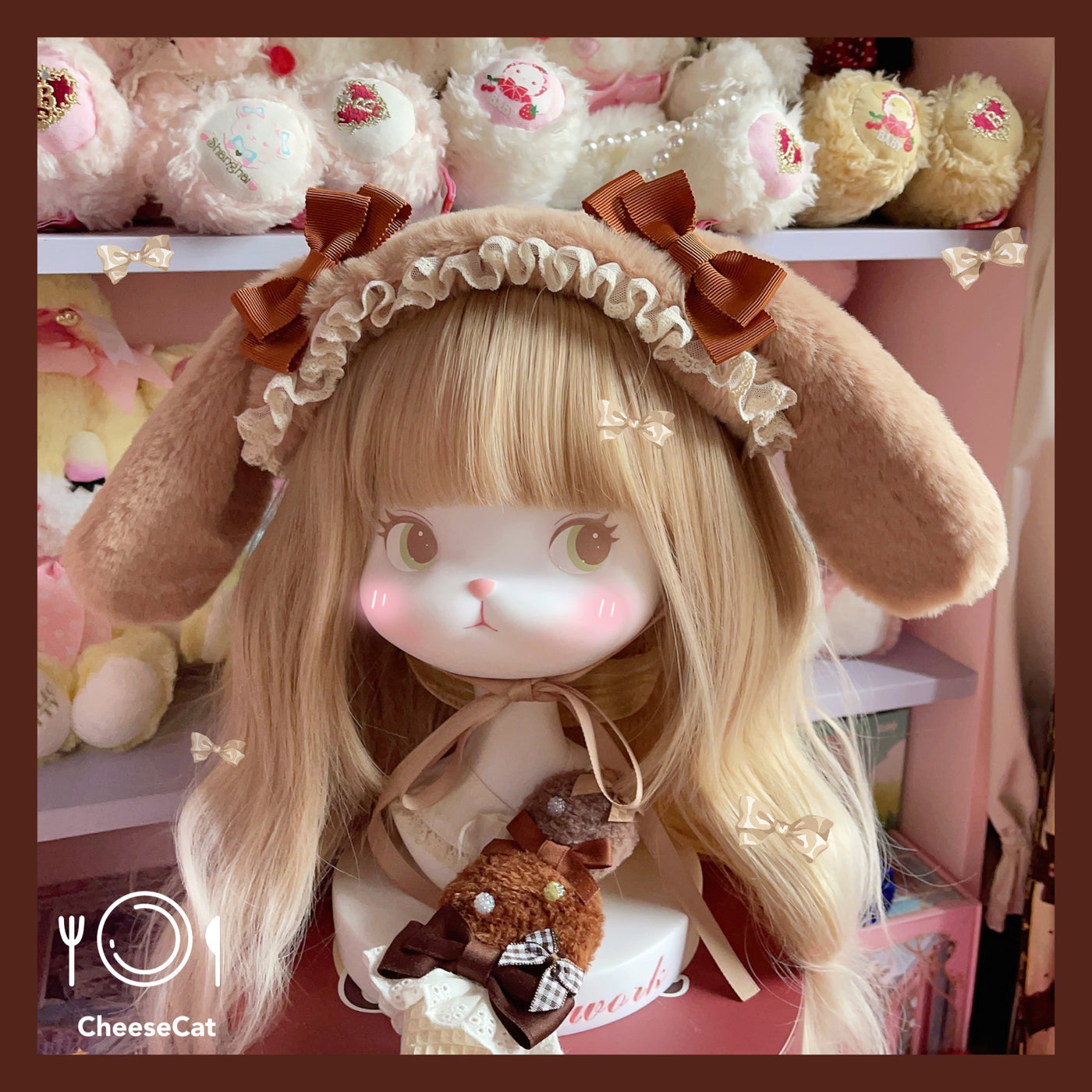 (Buyforme)Cheese Cat~Fluffy Lop-Eared Bunny Sweet Lolita Hairband coffee hairband- without bow  