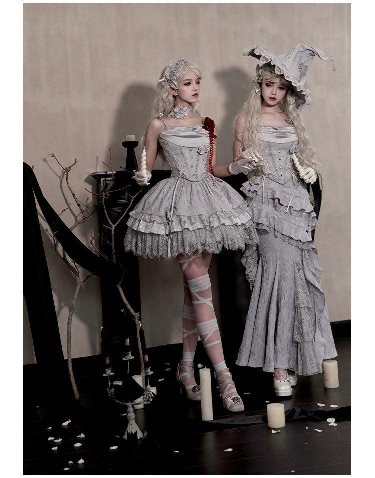 With PUJI~Letter and Poetry · Twilight~Gothic Witch Lolita SK Suit Bodice Mermaid Dress and Jeans