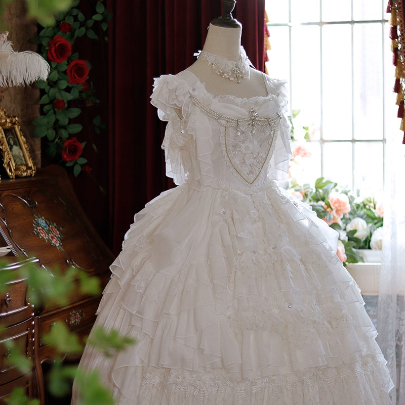 One Night~Dolores~Wedding White Lolita Dress Princess Bridal OP