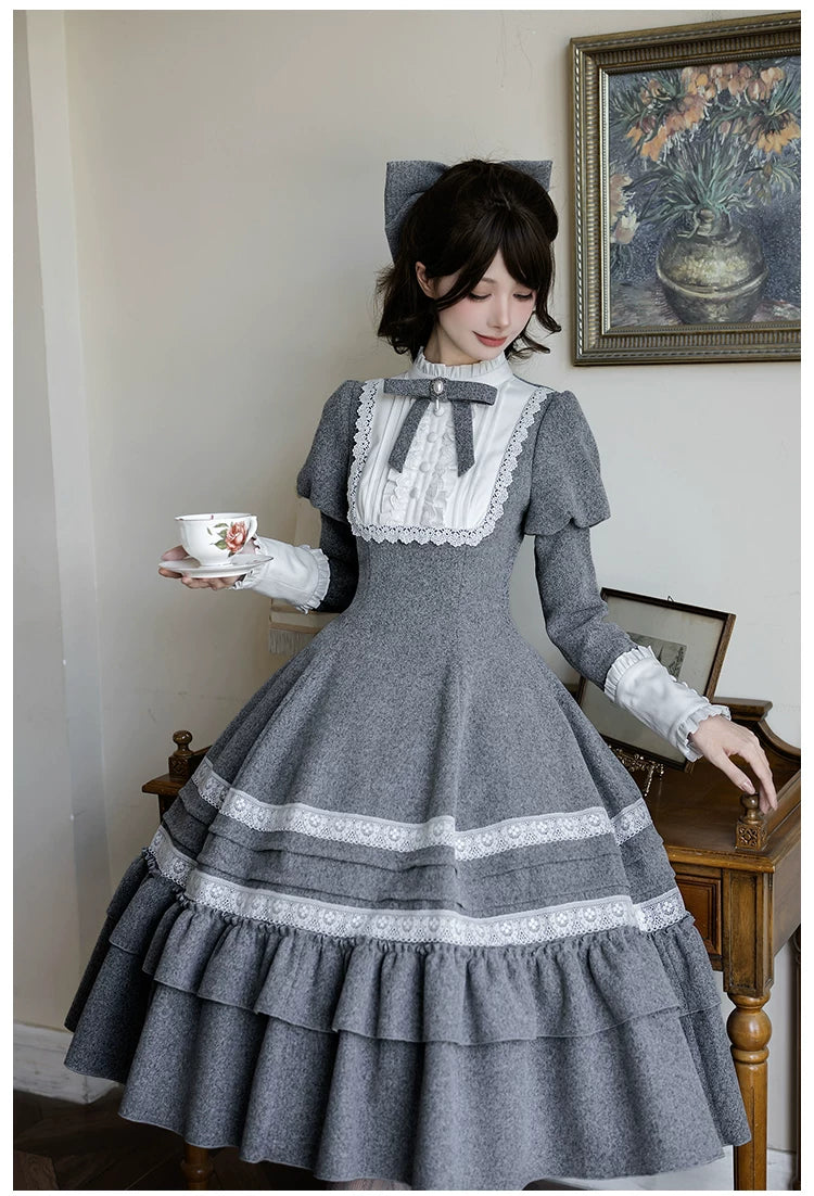 Reminisce - Pile Classic Lolita Dress, Detachable Cape 44439:808557