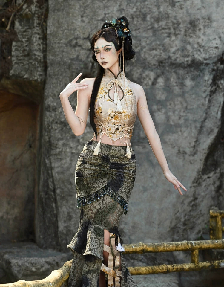 Blood Supply~Spring Dragon Festival~Chinese Style Lolita Half Skirt Tie-dyed Lace Dress   