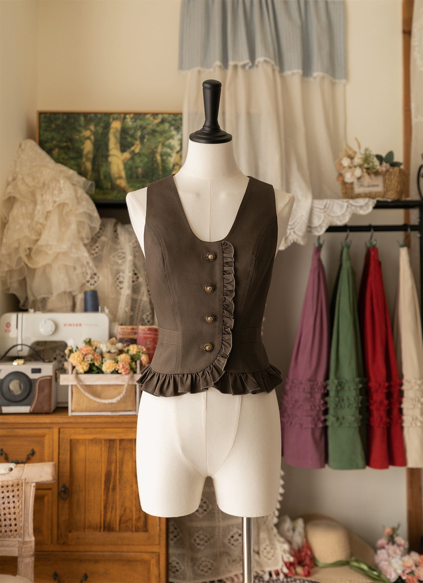 Forest Wardrobe~Forest Basket~Elegant Lolita Vest Autumn/Winter Versatile Waistcoat S Brown 
