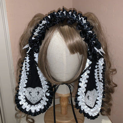 (BFM)BLAKTEARS KISS~Sweet Lolita Headband Kawaii Top Hat Free size Black-white rabbit ear headband (detachable rabbit ears) 