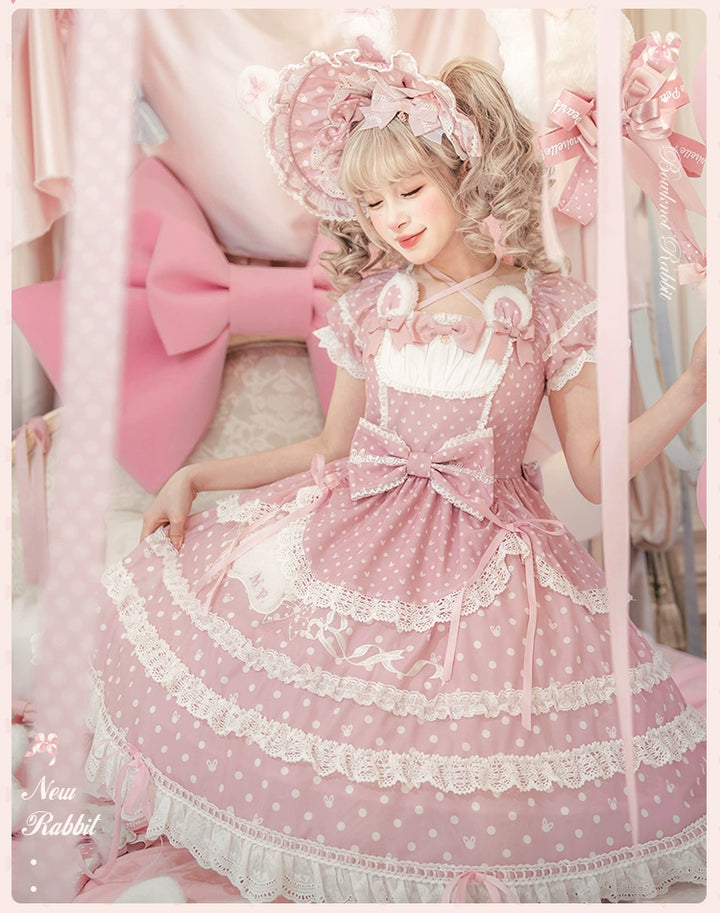 Mademoiselle Pearl~Bow Rabbit~IP Collab Sweet Lolita OP in Multiple Styles 43054:763764