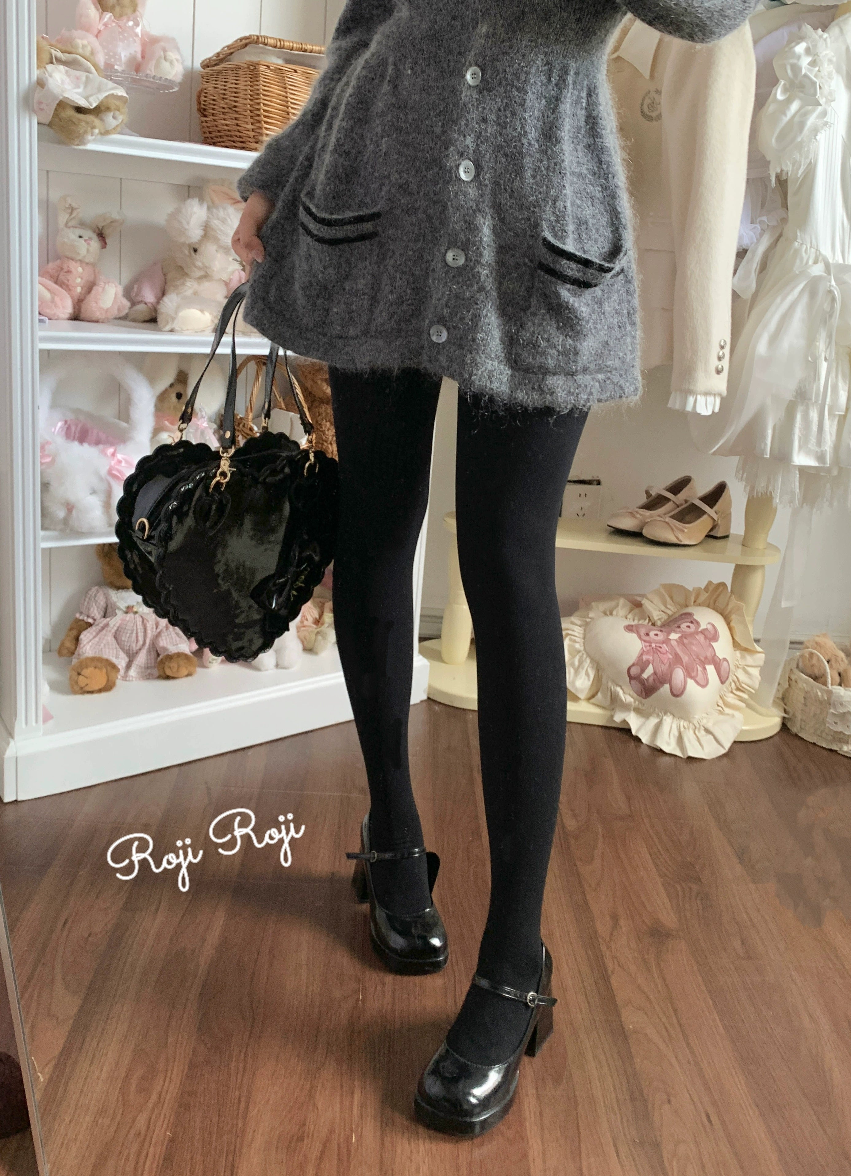 Roji Roji - Solid Lolita Winter Pantyhose, Thickened Velvet 300D Black