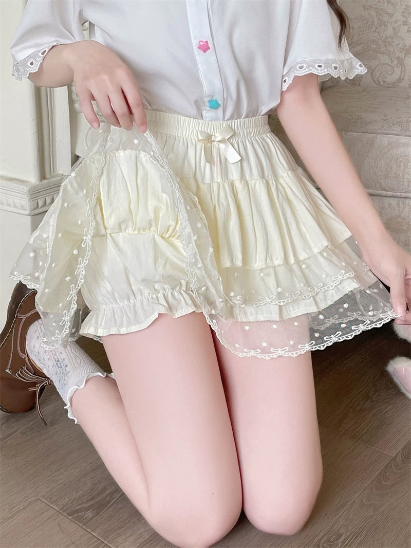 Sweet Lolita Cotton Bloomers, Lace Polka Dot Hem