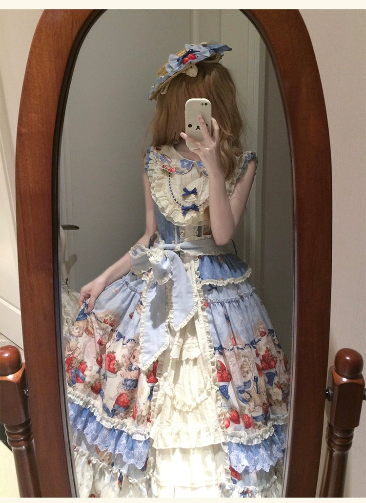 Honey Machine - Sweetheart Rabbit Berry - Country Lolita JSK & OP Dress Suit 44133:796177