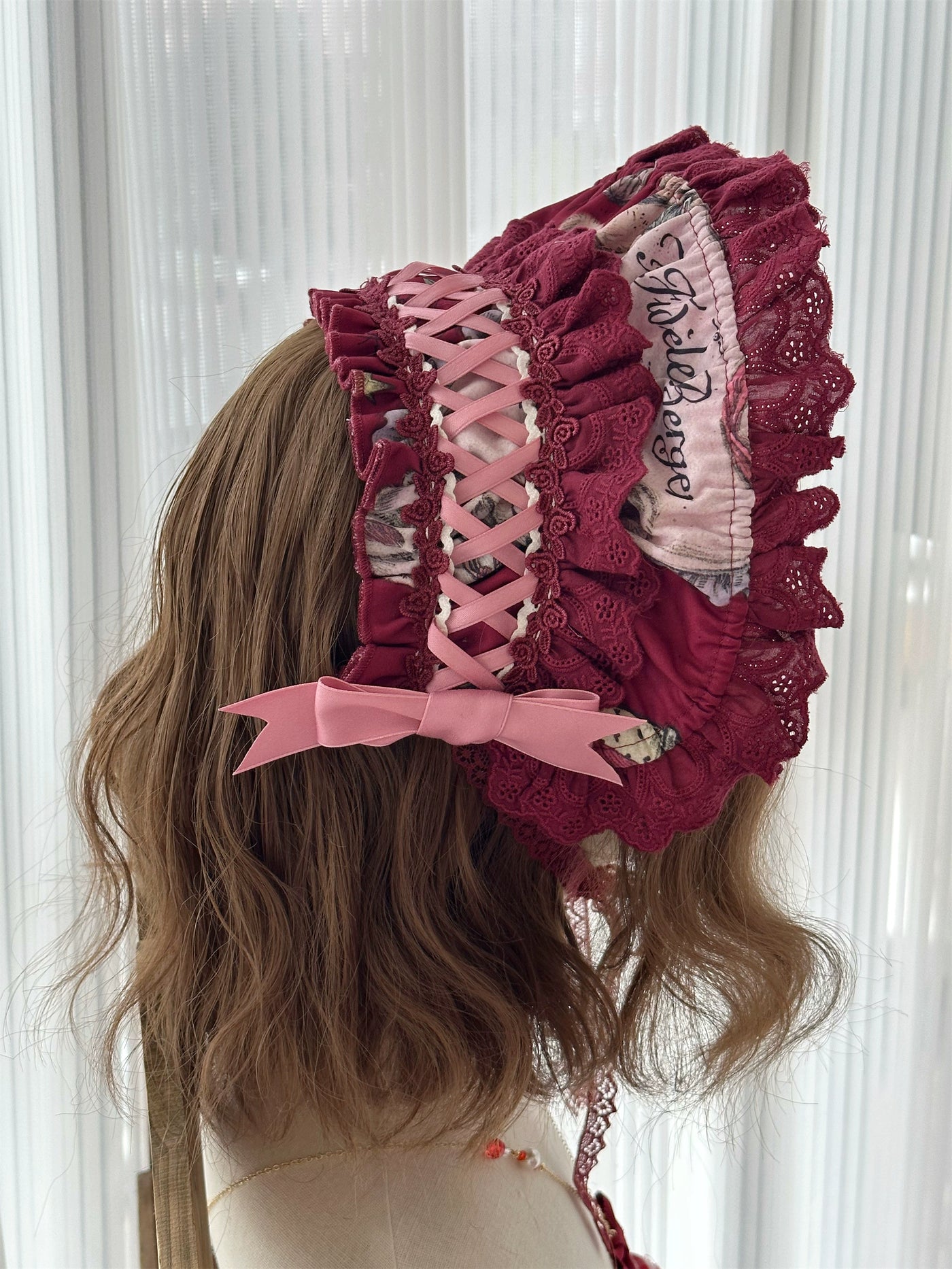 Babyblue~Vintage Lolita Bonnet Hair Band Kawaii Headdress Cherry Red/Bonnet  