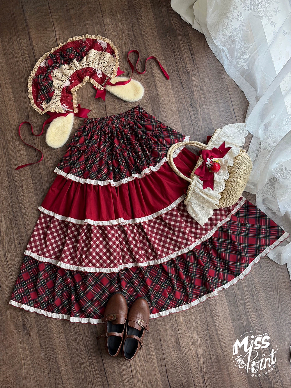 Miss Point - Forest Berry Bunny - Sweet Lolita Plaid Skirt Tiered Ruffles Spring SK 42080:725203