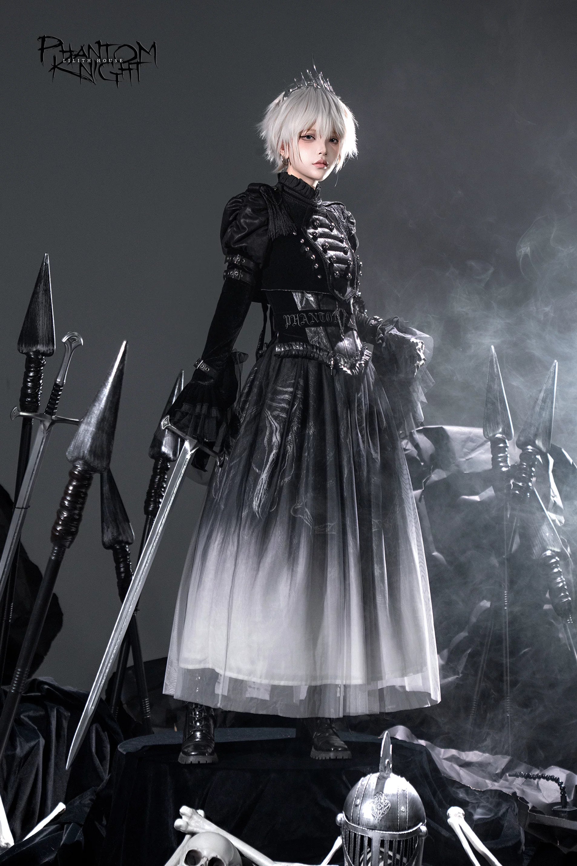 Ghost Knight - Gradient Gothic Lolita Printed Skirt, High-waist