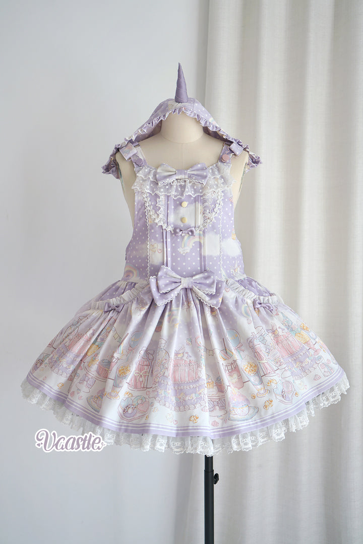 Vcastle~Unicorn Sugar Party~Kawaii Lolita Salopette Suit with Unicorn Hood 42110:726665