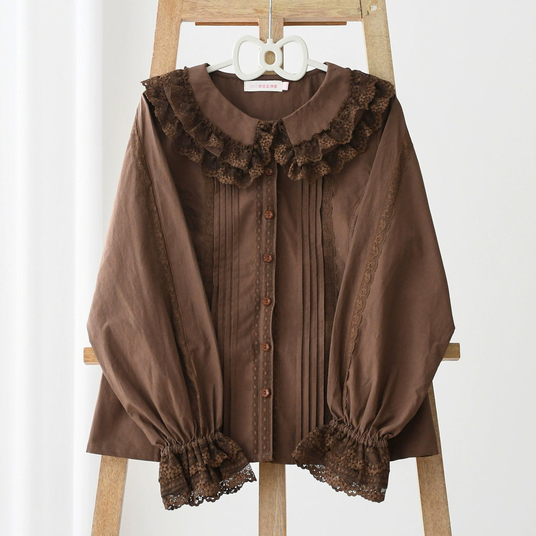 MIST~Hyde Garden~Daily Lolita Shirt Cotton BlouseLong Sleeves Dark coffee S 