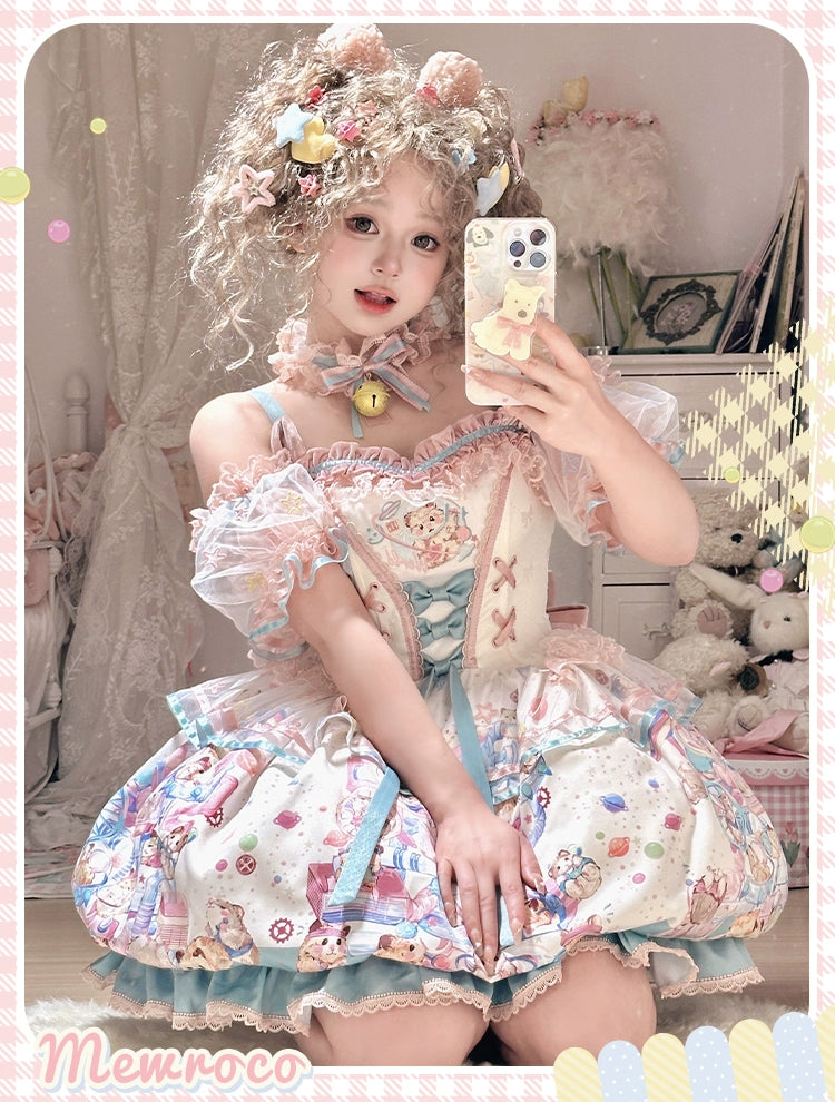 Mewroco~Vibrant Hamster~Sweet Lolita JSK Dress Floral Print Bud Skirt