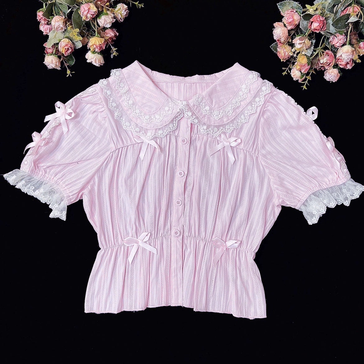 DMFS Lolita - Sweet Lolita Shirt Doll Collar Blouse High-waisted S Pink short sleeve