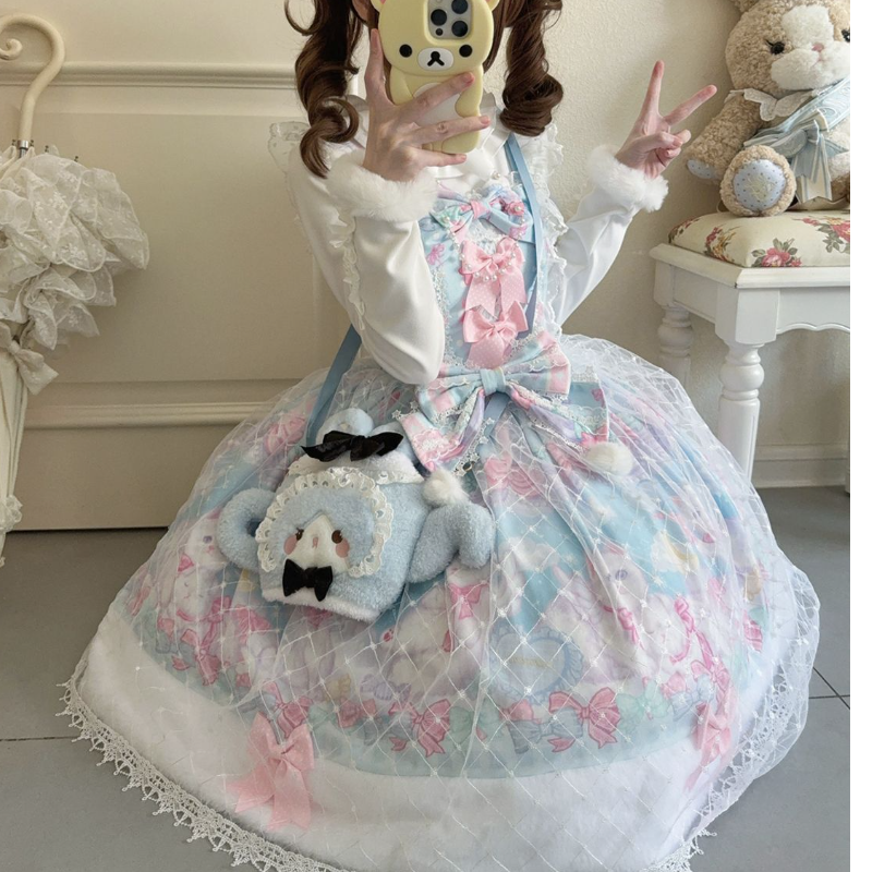 Hanguliang - Candy Mary Cat - Fluffy Sweet Lolita JSK Dress, Kitten Print