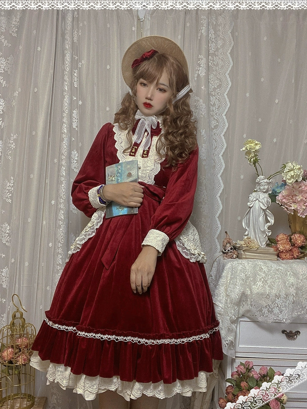 (BFM)Miss Point~Customized Lolita Dress Vintage Elegant Velvet OP Dress 32520:391746