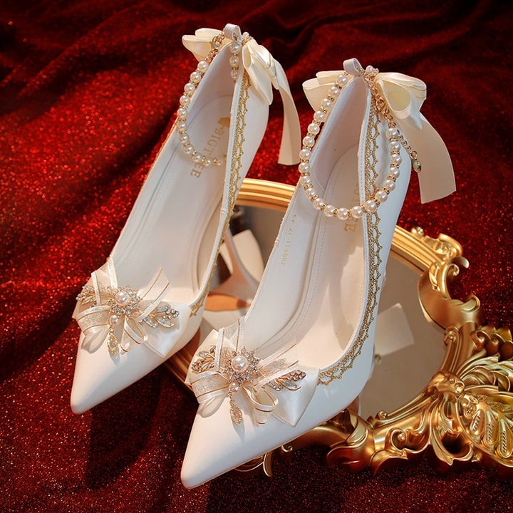 One Night~Wedding Lolita Shoes Pointed-toe High Heel Shoes Thin Heel 35 White (6cm) 