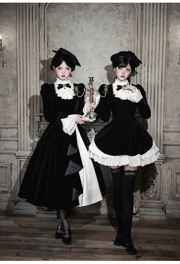 With PUJI - To the Dusk - Classic Lolita Tiered-Skirt OP, Long Irregular Hem 44319:804610