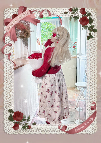 Yingtang~Plus Size Lolita Cardigan Set Elegant French Rose Print Dress 31448:375730