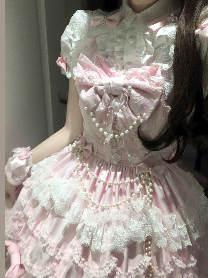 Mengfuzi~Showa Doll~Old school Lolita Blouse Pearl and Bow shirt