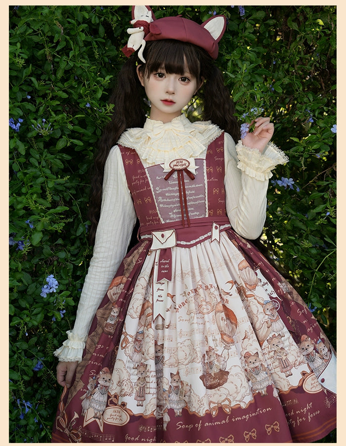 Alice Girl~Fox Band~Printed Sweet Lolita JSK Dress Square Neckline Daily Dress