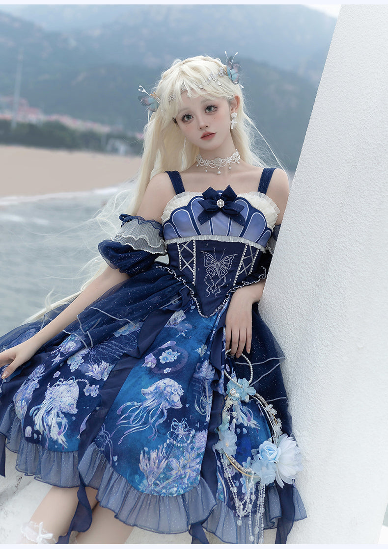 YingLuoFu~Original Elegant Lolita Blue Lolita JSK   