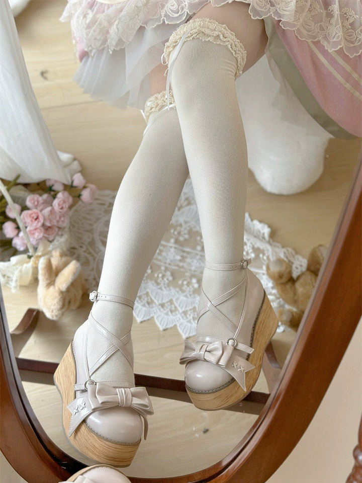 SeeYou~Sweet Cake~Sweet Lolita Platform Shoes Wood Grain