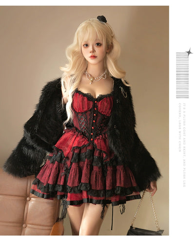 Urtto~Snow Song~Winter Lolita Coat Faux Fur Warm Plush Set   