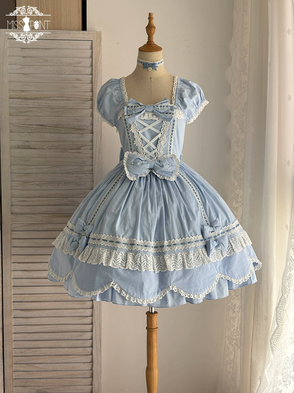 Miss Point - Vintage Petal Rabbit - Old School Lolita OP Cotton Dress With Petal-Shaped Hem (2XL L M S XL XS) 43135:768536