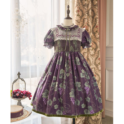 (BFM)Summer Fairy~Sweet Lolita OP Dress Daily Short Sleeve Shirt SK XS Stand collar OP-purple 