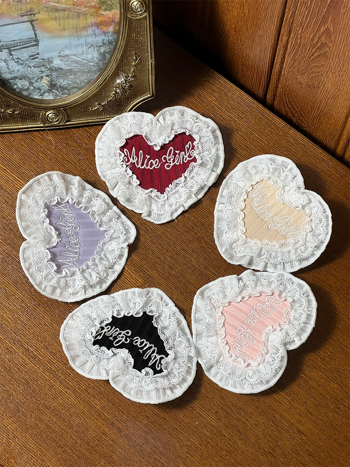 Alice Girl~Arrogant Miss~Heart-Shaped Lolita Brooch with Lace and Embroidery