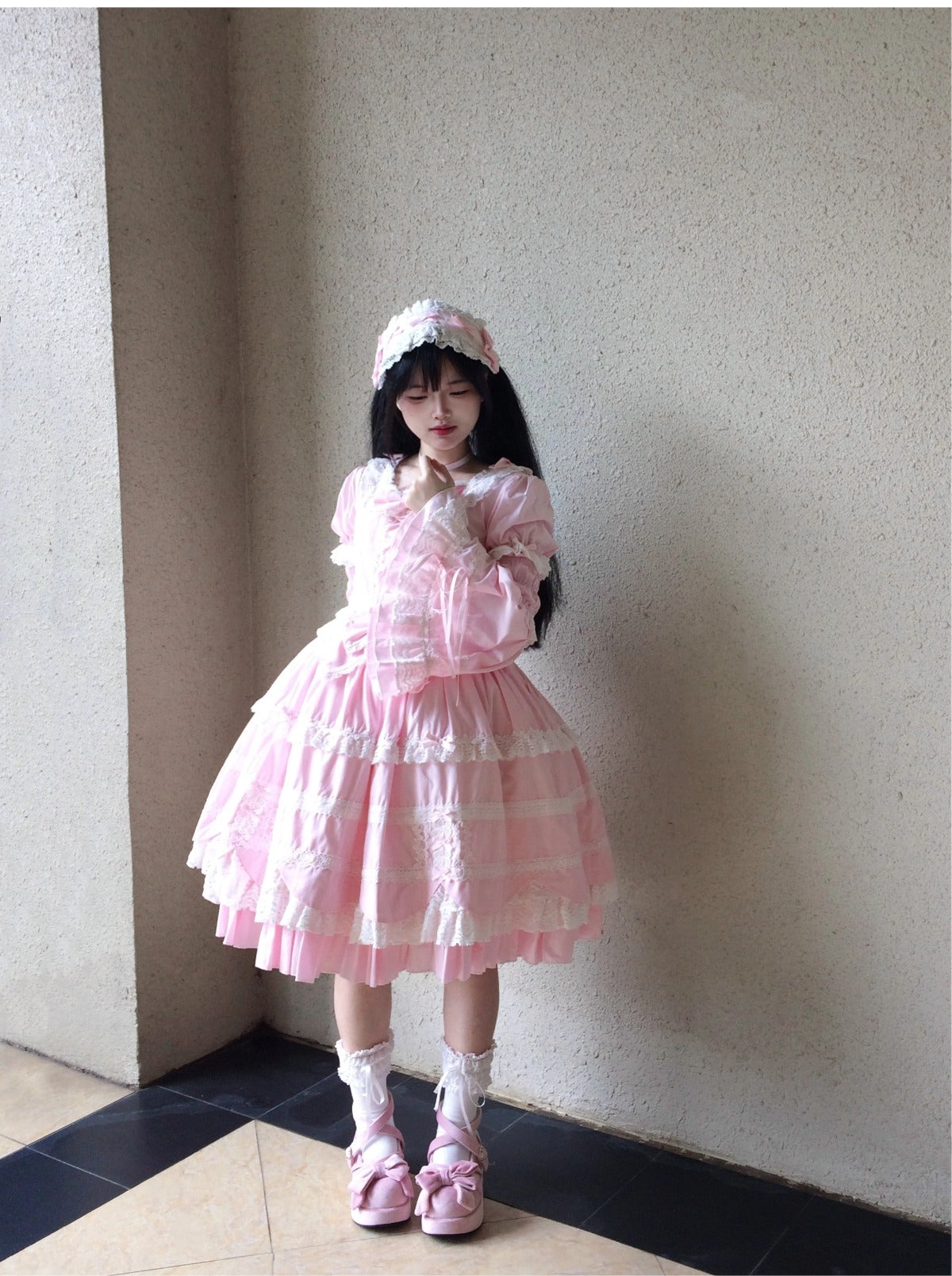 AerialCat~Cream Petals~Old School Lolita OP Tiered Ruffles Cotton Dress 42762:752762