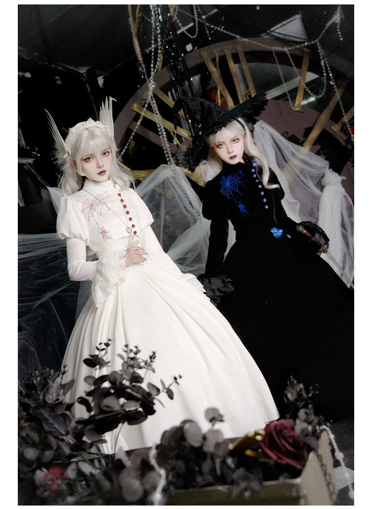 With PUJI~Enigmatic Night Poem~Halloween Gothic Lolita Fishbone Bustier Dress Embroidered Coat 39968:648106