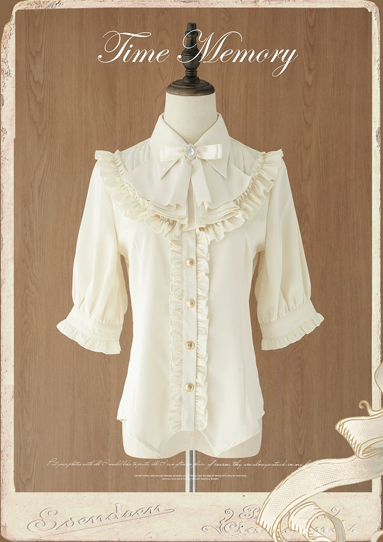 Time Memory~Earl Girl~Chiffon Classic Lolita Shirt with Mid-Length Mutton Sleeves Beige S